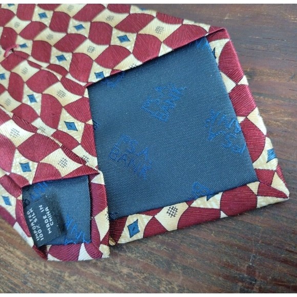 Jos.A.Bank 100% Silk Necktie Geometric Formal Print Red Gold Blue - Picture 5 of 12